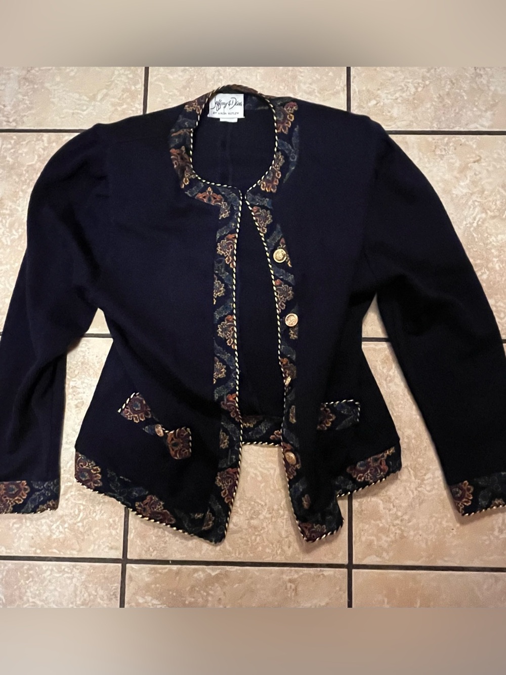 80's Vintage Jeffrey & Dara by Linda Hutley Navy Blue Women's Sweater Jacket